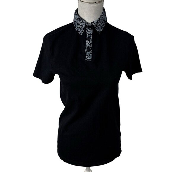 Asos Women's XS 100% Organic‎ Cotton Contrast Collar Polo Shirt Black Blue - Picture 2 of 14